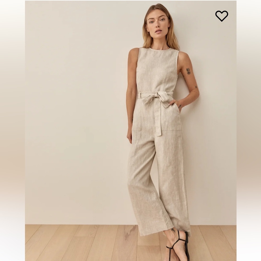 Reformation 100% linen Naomi jumpsuit in natural size 2 - Picture 2 of 10